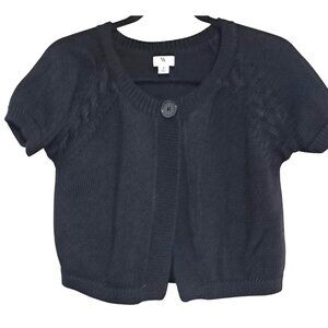 Vintage Worthington Black Knit Short-Sleeve Cardigan Sweater Womens Size M